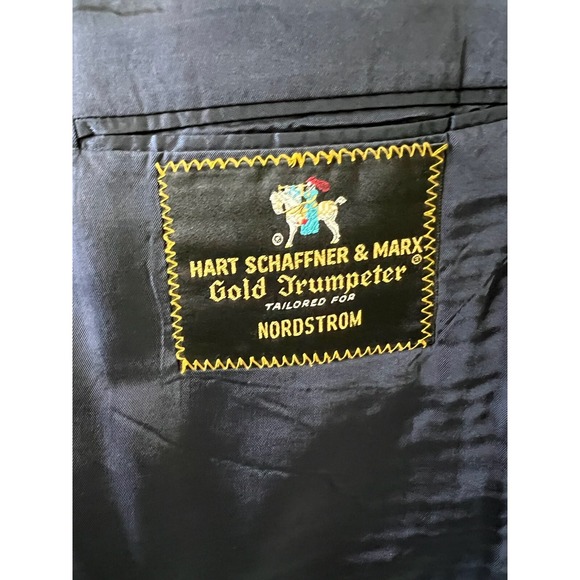 Hart Schaffner Marx Gold Trumpeter Blazer Men's 46R Navy Blue 2 Button Wool - Picture 8 of 16